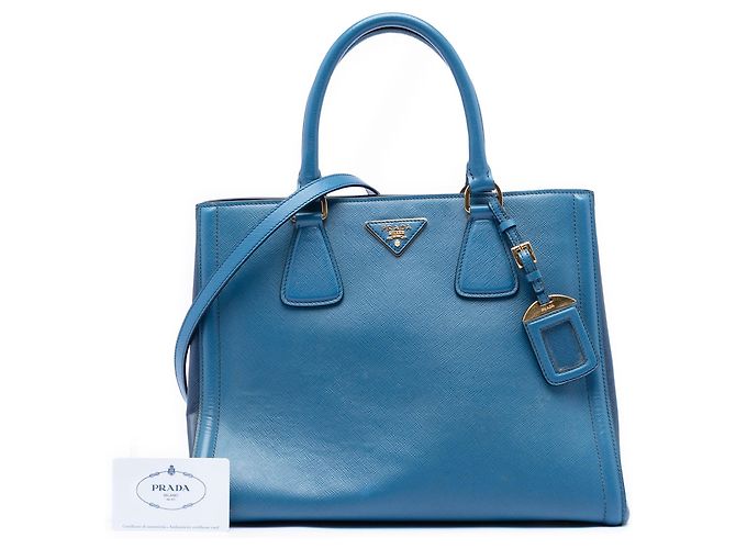 Borsa Satchel Blue Prada Bicolor Saffiano Lux Galleria - vista 7