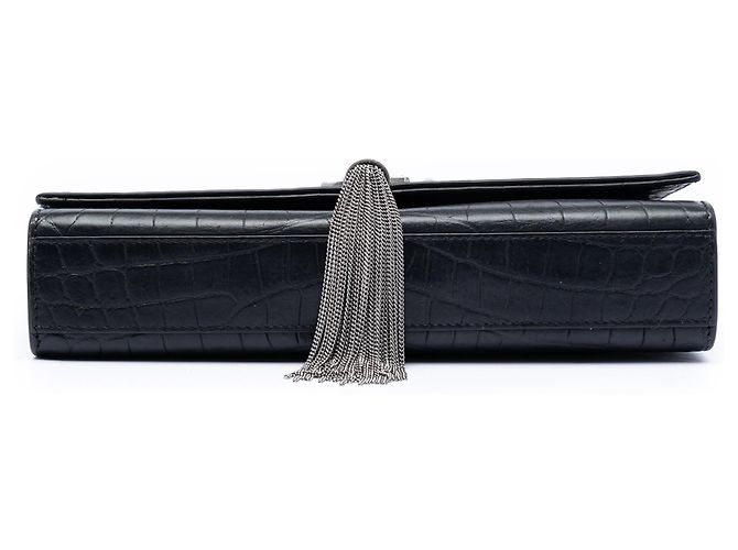 Borsa a tracolla Kate in pelle con stampa coccodrillo nera Saint Laurent Medium Nero - vista 3