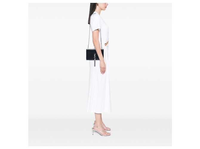Borsa a tracolla Kate in pelle con stampa coccodrillo nera Saint Laurent Medium Nero - vista 7