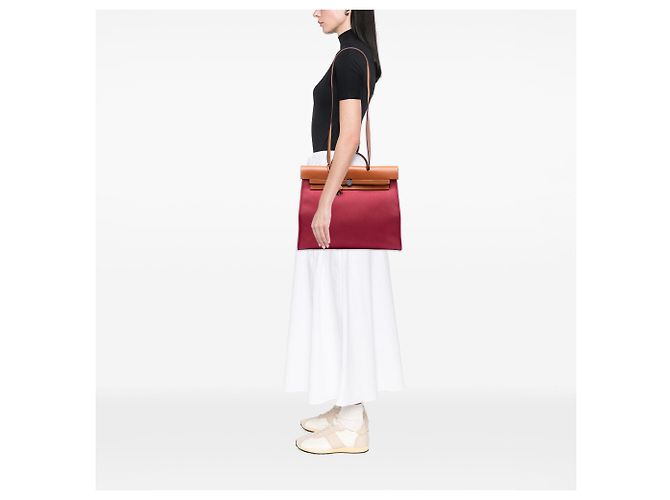 Borsa Hermès Toile Herbag Zip 39 rossa Rosso - vista 7