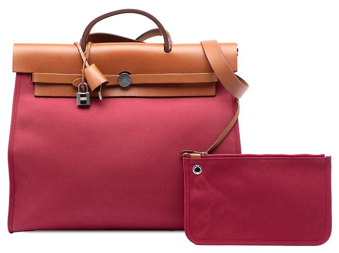 Borsa Hermès Toile Herbag Zip 39 rossa Rosso - vista 8
