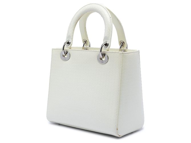 Lady Dior Satchel Medium aus weißem Lackleder Microcannage - Ansicht 2