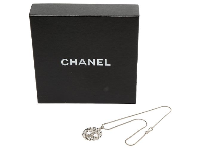 Chanel Silberne CC Messing Strass Anhänger Halskette - Ansicht 6
