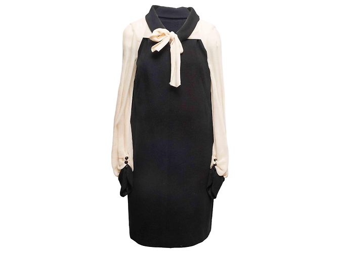 Abito a maniche lunghe in cotone e seta Chanel bianco e nero Taglia FR 44 - vista 2