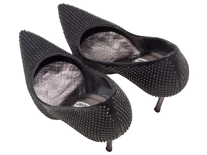 Black & Silver Manolo Blahnik Studded Pointed-Toe Pumps Size 40 - view 3