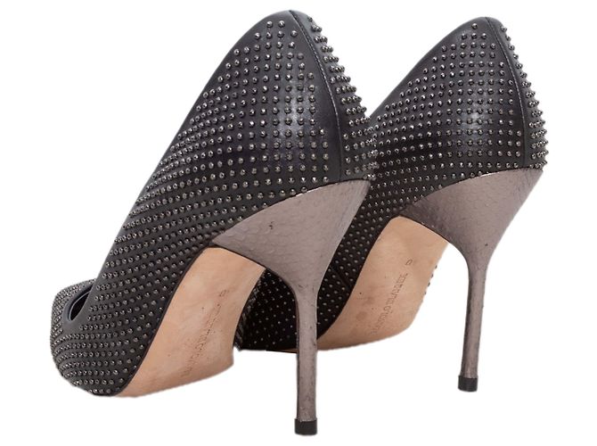 Black & Silver Manolo Blahnik Studded Pointed-Toe Pumps Size 40 - view 4