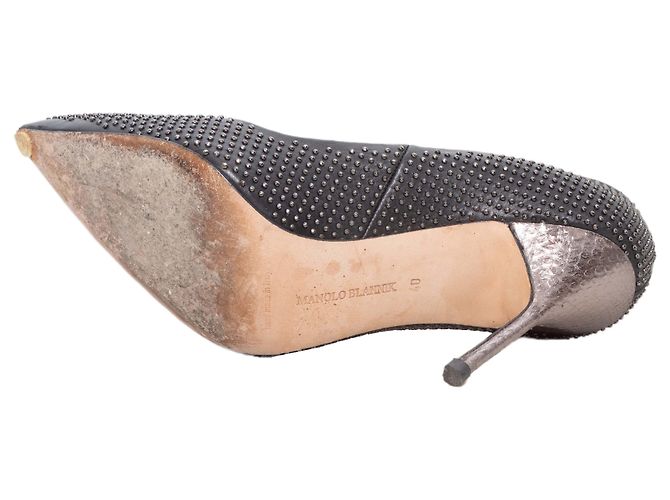 Black & Silver Manolo Blahnik Studded Pointed-Toe Pumps Size 40 - view 5