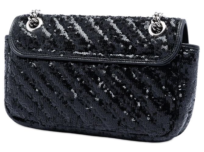 Borsa a tracolla Gucci Medium GG Marmont Matelasse in paillettes e pelle nera Nero - vista 2