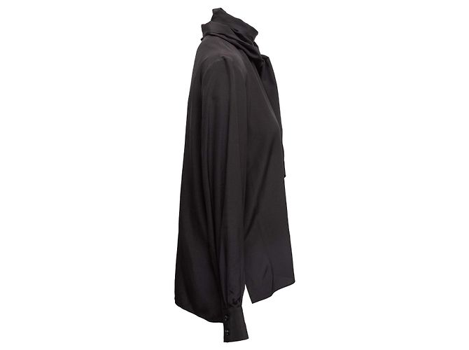 Schwarze Fendi Seidenbluse mit Stehkragen Größe IT 42 - Ansicht 2