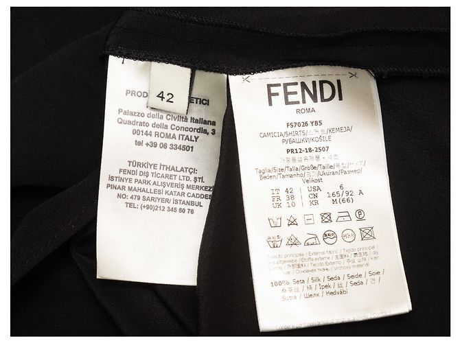 Schwarze Fendi Seidenbluse mit Stehkragen Größe IT 42 - Ansicht 5