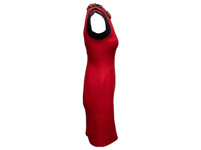 Red & Black Prada Embellished Wool & Silk-Blend Dress Size IT 38 - view 2