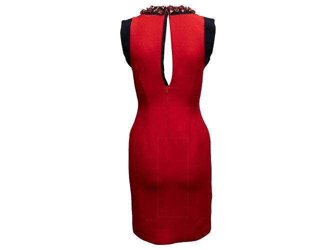 Red & Black Prada Embellished Wool & Silk-Blend Dress Size IT 38 - view 3