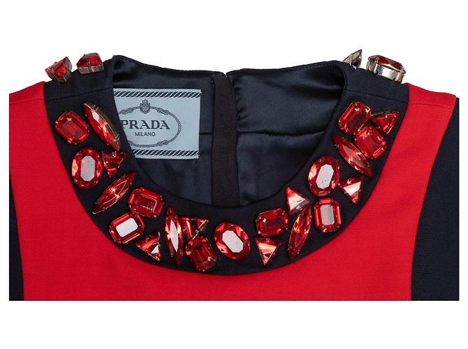Red & Black Prada Embellished Wool & Silk-Blend Dress Size IT 38 - view 4