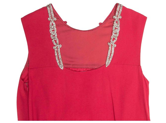 Ärmelloses rotes Prada Kleid mit Strassbesatz Größe IT 42 - Ansicht 4