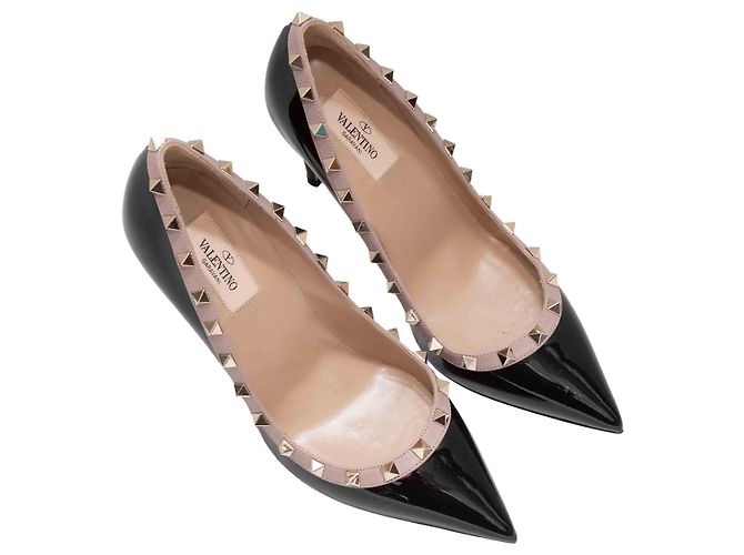 Valentino Garavani Décolleté a punta Rockstud Valentino nero e beige Taglia 38 - vista 2
