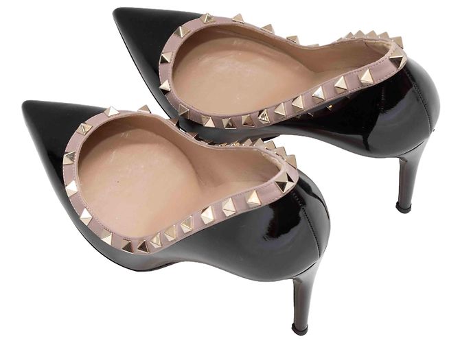 Valentino Garavani Décolleté a punta Rockstud Valentino nero e beige Taglia 38 - vista 3