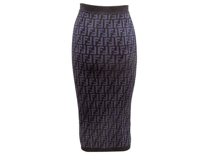 Fendi Zucca Strickrock in Schwarz & Navy Bleistiftrock Größe IT 40 - Ansicht 3