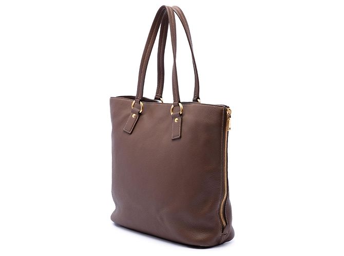 Shopper Prada Vitello Daino marrone con zip laterale - vista 2