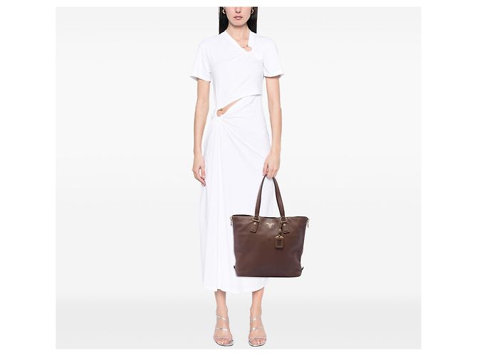 Shopper Prada Vitello Daino marrone con zip laterale - vista 6
