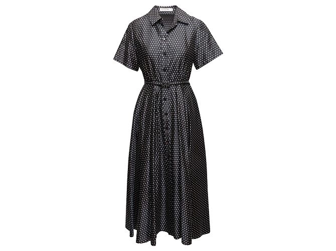 Schwarz-weiß Christian Dior Seidenkleid mit Polka Dot Print Größe FR 38 - Ansicht 2
