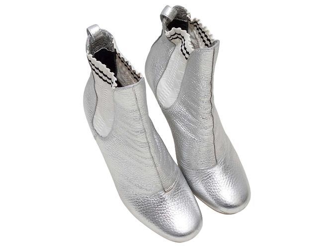 Silver & Multicolor Fendi Leather Heeled Sock Boots Size 37.5 Silvery - view 2