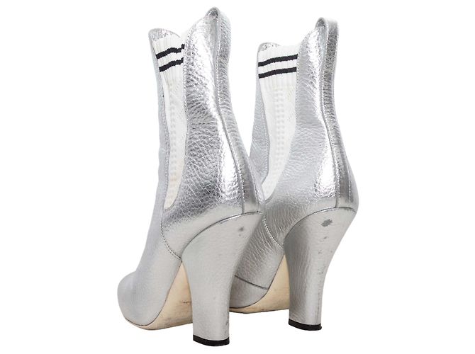 Silver & Multicolor Fendi Leather Heeled Sock Boots Size 37.5 Silvery - view 4