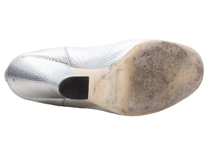 Silver & Multicolor Fendi Leather Heeled Sock Boots Size 37.5 Silvery - view 5