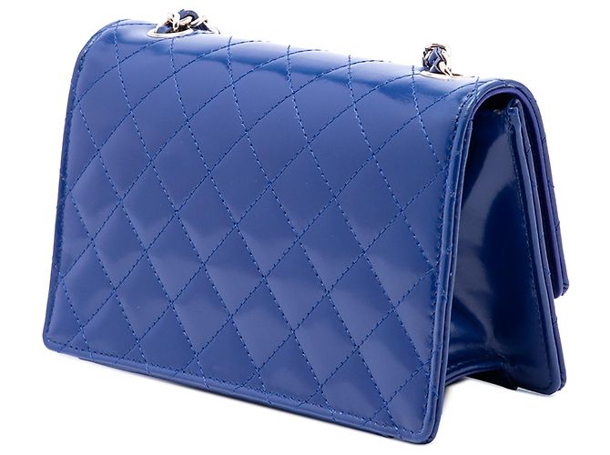Borsa a tracolla Chanel CC Quilted Patent Single Flap blu - vista 2