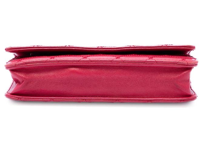 Wallet On Chain Portafoglio con catena e tracolla Chanel CC in agnello rosso con cuciture wild stitch - vista 3