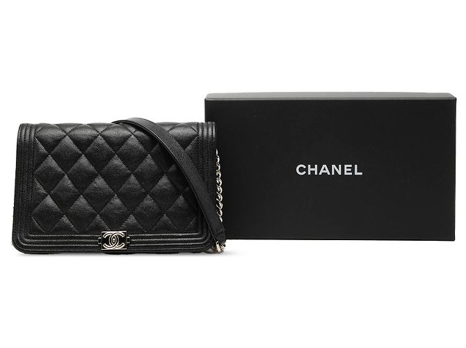 Mini borsa a tracolla Boy Chanel in caviar trapuntato nero - vista 8