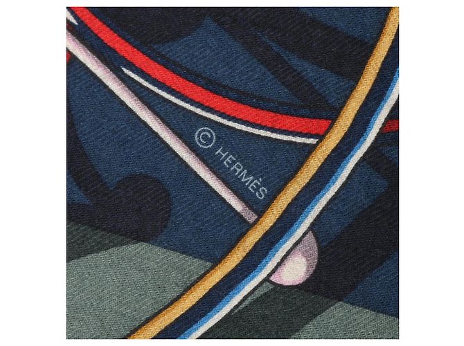 Sciarpa in cashmere e seta blu Voitures En Equilibre Hermès 140 Scarves - vista 2