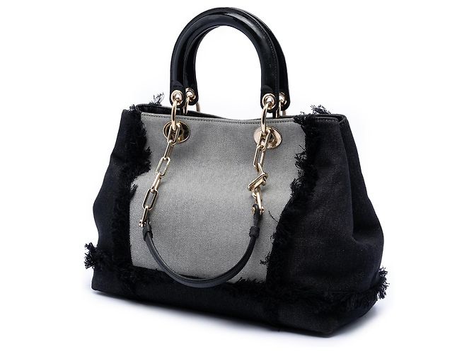 Borsa satchel Dior in denim nero con patch D Light - vista 2