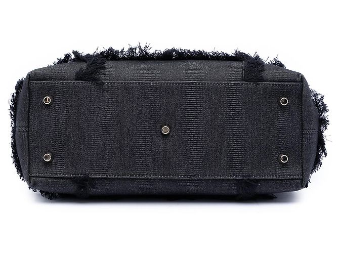 Borsa satchel Dior in denim nero con patch D Light - vista 3