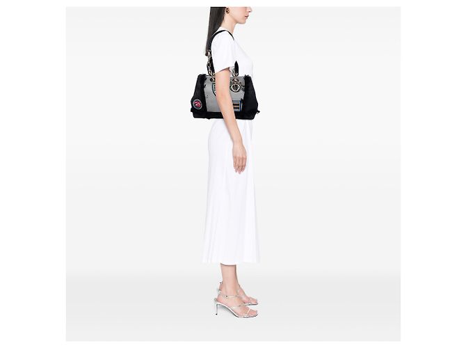 Borsa satchel Dior in denim nero con patch D Light - vista 7