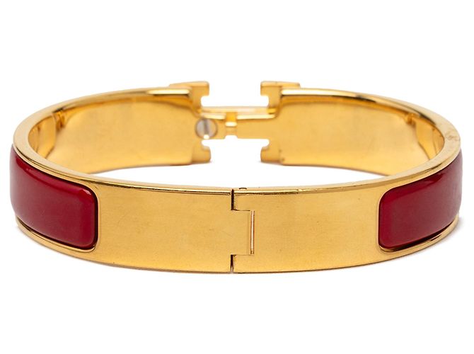 Bracciale Hermès Clic H stretto in smalto rosso PM - vista 3