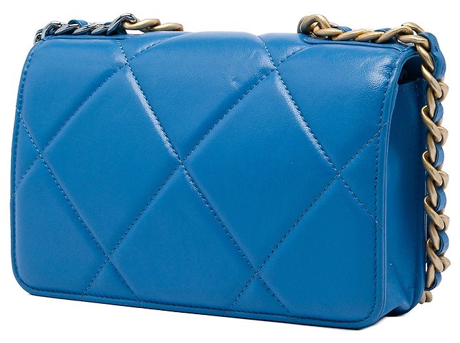 Wallet On Chain Borsa a tracolla Chanel 19 in agnello trapuntato blu - vista 2