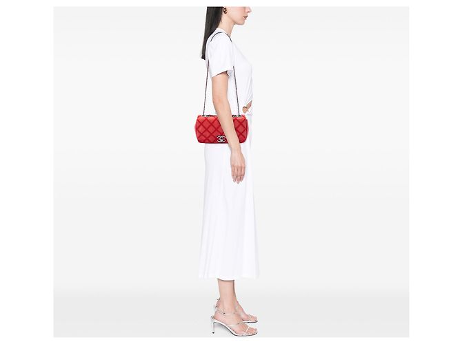 Borsa a tracolla Chanel Small Nubuck Diamond Stitch Chain Flap Rossa Rosso - vista 6