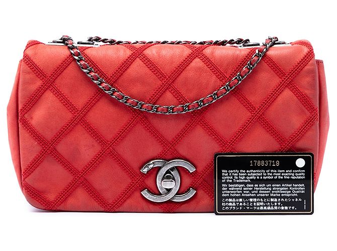 Borsa a tracolla Chanel Small Nubuck Diamond Stitch Chain Flap Rossa Rosso - vista 7