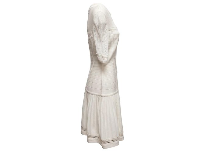 Weißes Herve Leger Mini-Kleid mit Mesh-Akzenten Größe US L - Ansicht 2