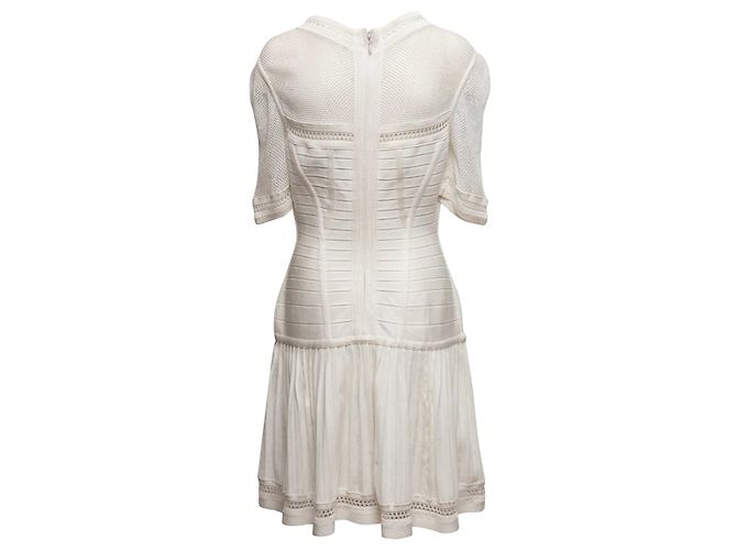 Weißes Herve Leger Mini-Kleid mit Mesh-Akzenten Größe US L - Ansicht 3