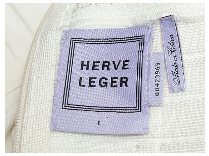 Weißes Herve Leger Mini-Kleid mit Mesh-Akzenten Größe US L - Ansicht 4