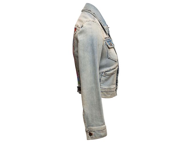 Hellblaue Roberto Cavalli Jeansjacke mit Nieten Größe IT 38 - Ansicht 3