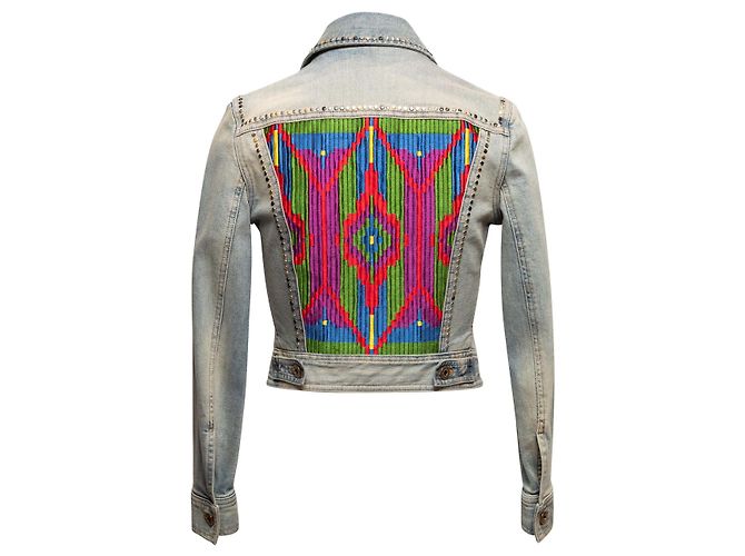 Hellblaue Roberto Cavalli Jeansjacke mit Nieten Größe IT 38 - Ansicht 4