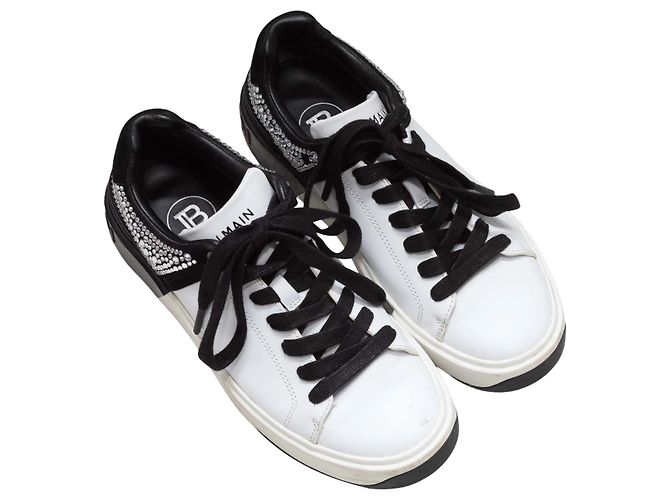 Sneakers basse Balmain impreziosnate da cristalli bianco e nero Taglia 37 - vista 2