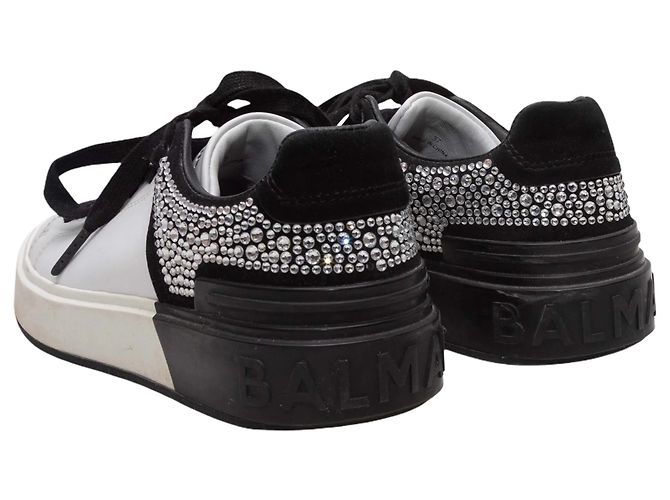 Sneakers basse Balmain impreziosnate da cristalli bianco e nero Taglia 37 - vista 4
