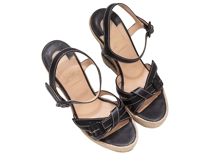 Espadrilles con zeppa in pelle Christian Louboutin nero e tan Taglia 39 - vista 2