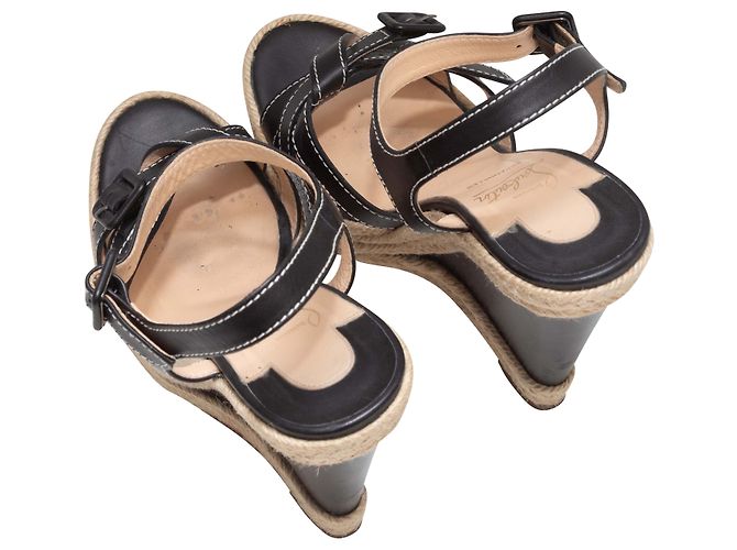 Espadrilles con zeppa in pelle Christian Louboutin nero e tan Taglia 39 - vista 3