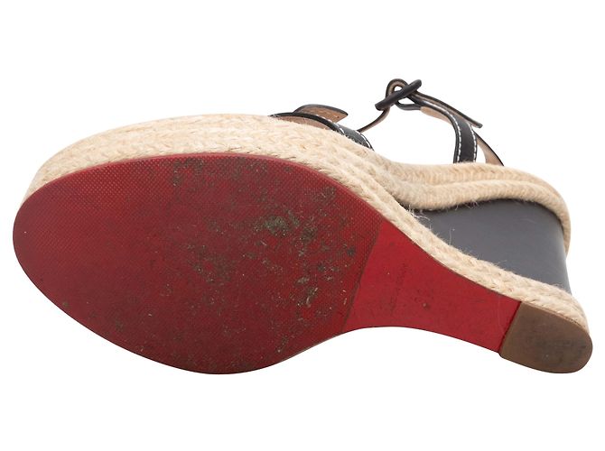 Espadrilles con zeppa in pelle Christian Louboutin nero e tan Taglia 39 - vista 5