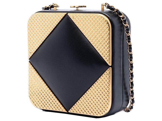 Clutch quadrata Chanel CC in agnello e metallo nera con borsa a tracolla con catena Nero - vista 2