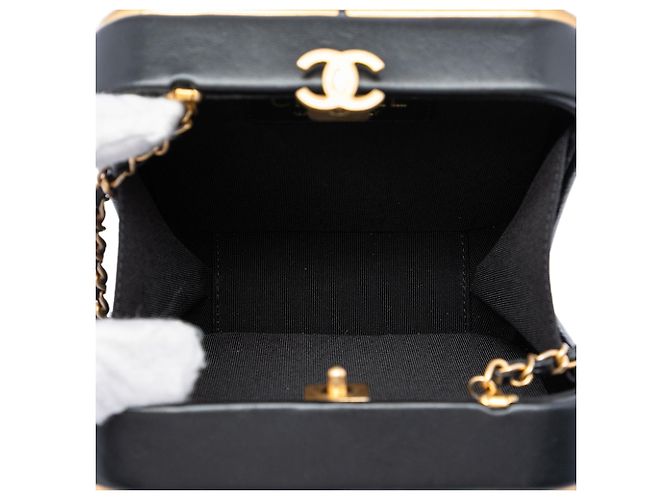 Clutch quadrata Chanel CC in agnello e metallo nera con borsa a tracolla con catena Nero - vista 4